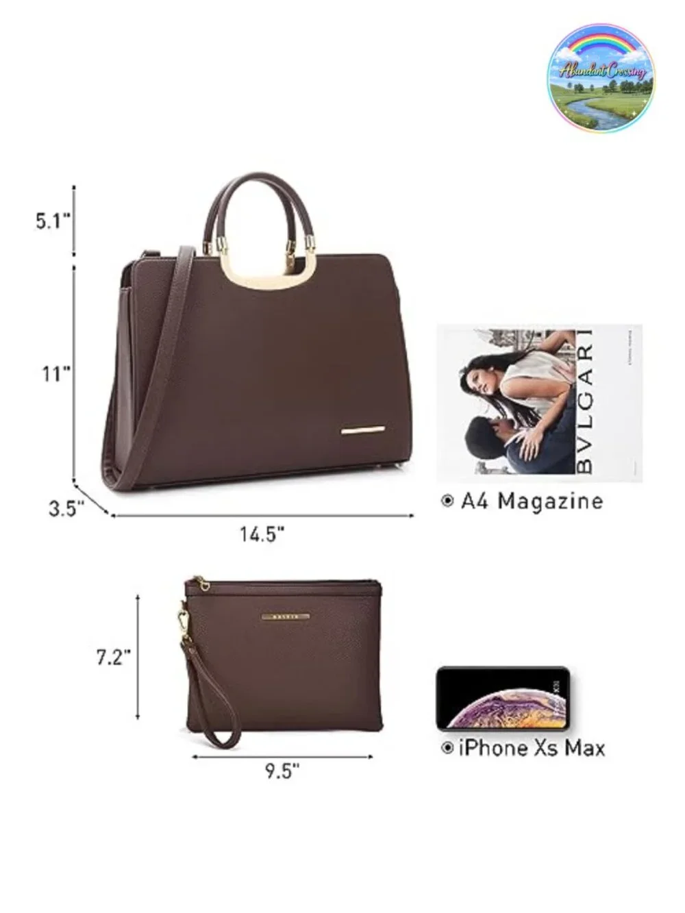 Vegan PU Pebbled Leather Satchel Tote with Matching Wallet Shoulder Bag